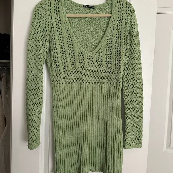 Zara Light Green Chenille Knit Mini Dress - Picture 5 of 9